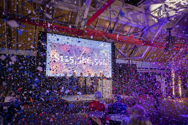 Confetti falls during the announcement of Muhlenberg exceeding its Boundless Campaign goal